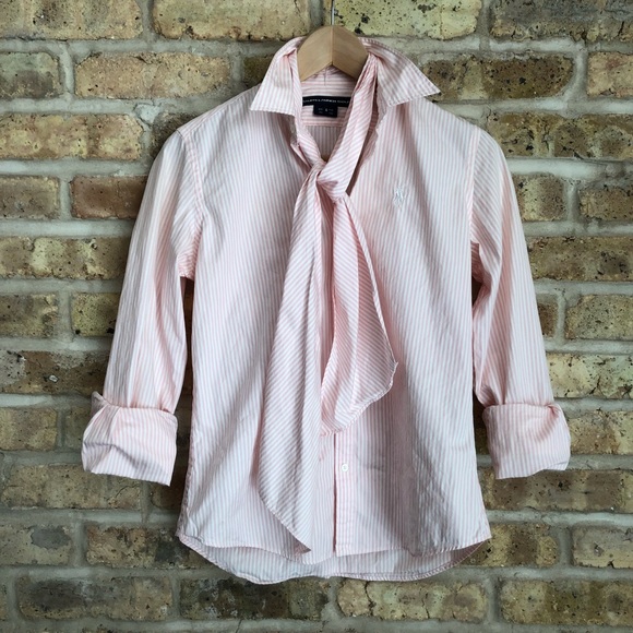 Ralph Lauren Tops - Ralph Lauren Pink/White Button Down w/ Neck Tie